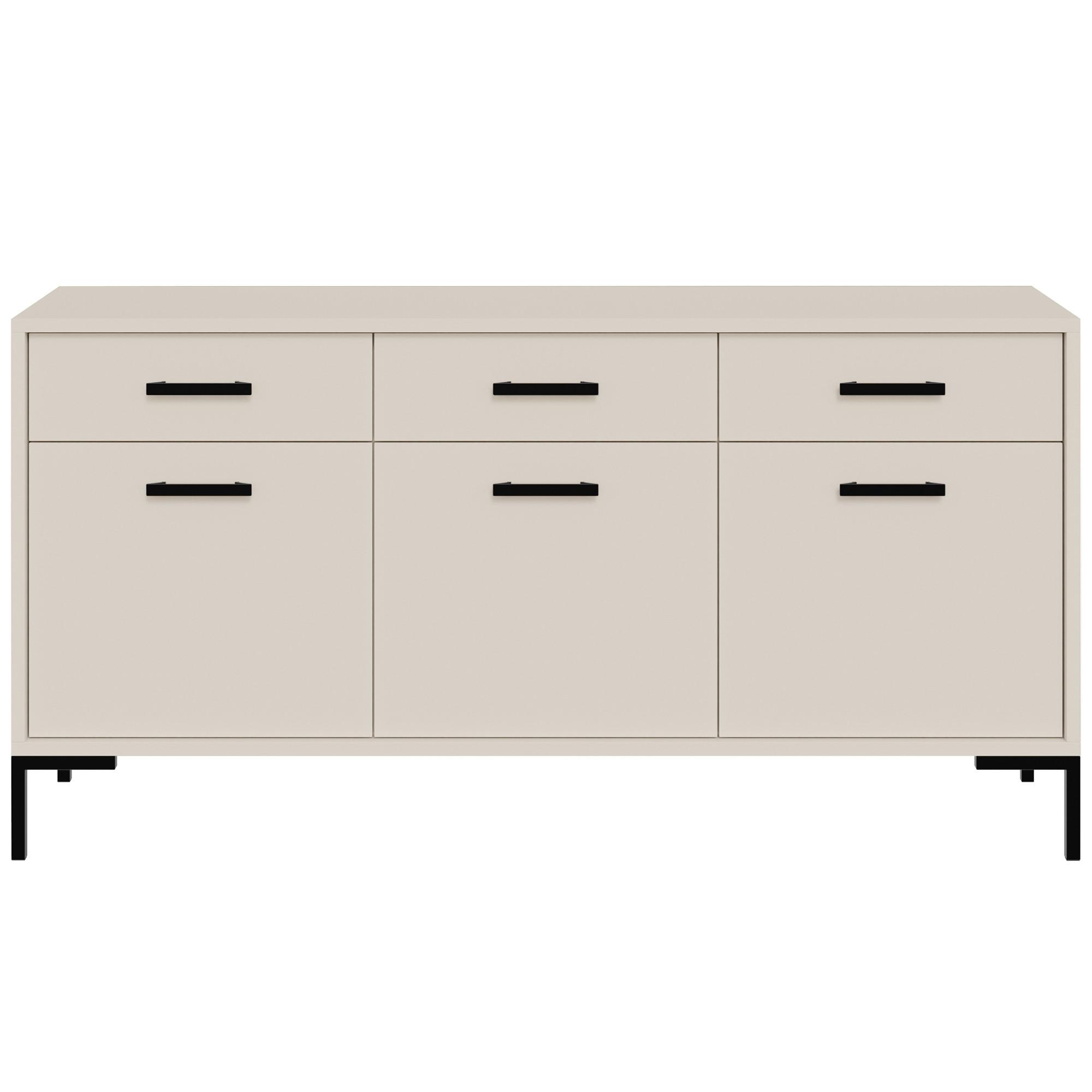 KOMMODE Selena mit 3 Türen und 3 Schubladen, Metallfüße, Selbstschließer, Kaschmir, 150 cm - Kaschmir/Schwarz, Holzwerkstoff/Metall (150/85/40cm) - Beautysofa