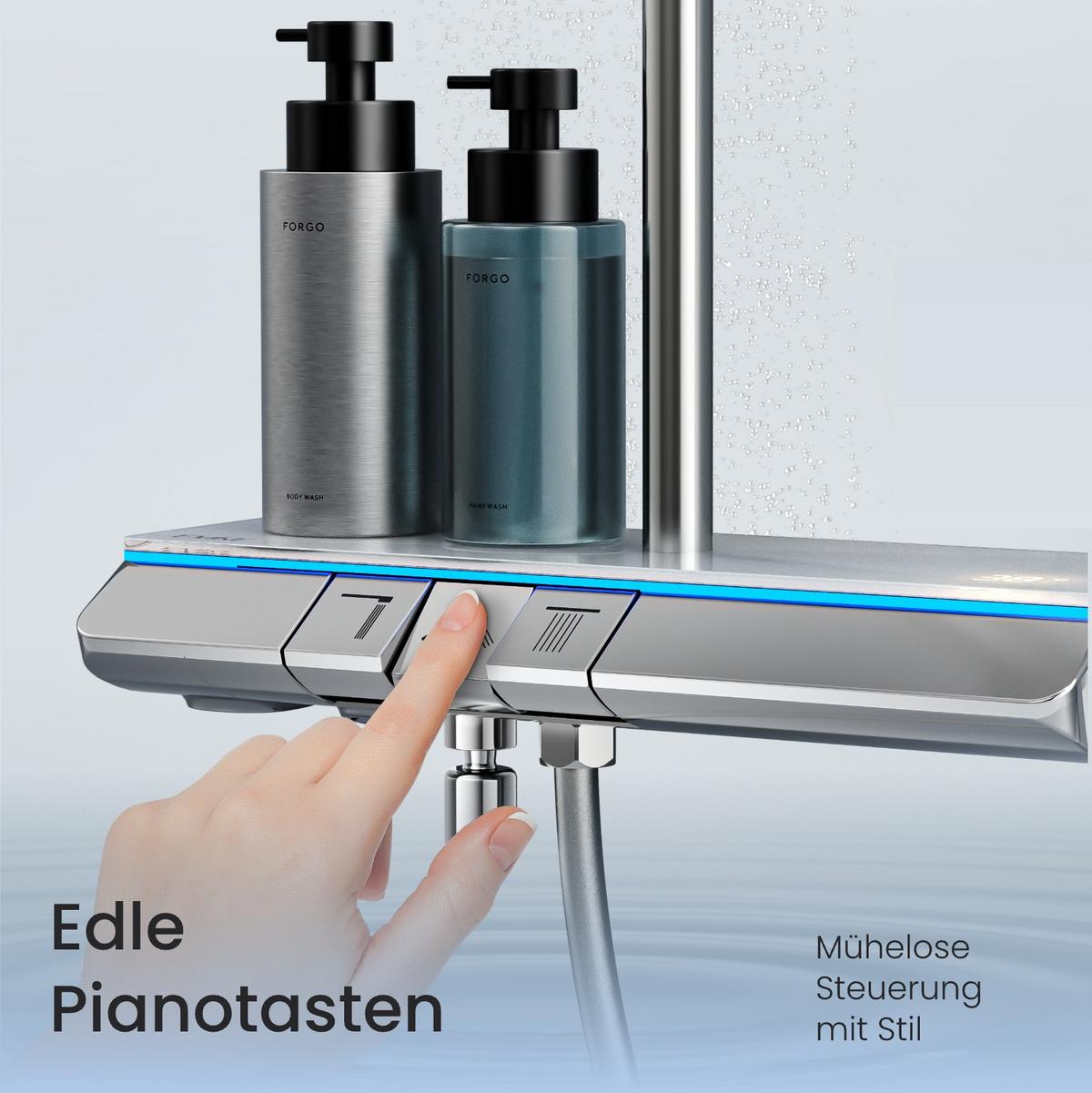 ÜBERKOPFBRAUSESET mit Thermostat Chrom 3 Strahlarten 110/37,5/42 cm - Chromfarben, Metall (37.5/110/42cm) - EMKE