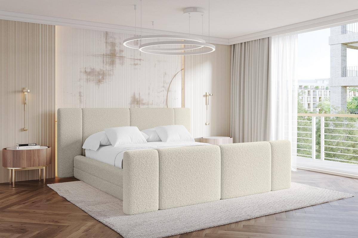 POLSTERBETT mit Bettkasten, Fußteil und Lattenrost, Bett mit Matratze H3/H4 - TEVO-Z 140x200 Beige - Champagner, Holzwerkstoff/Textil (140/200cm) - ALTDECOR