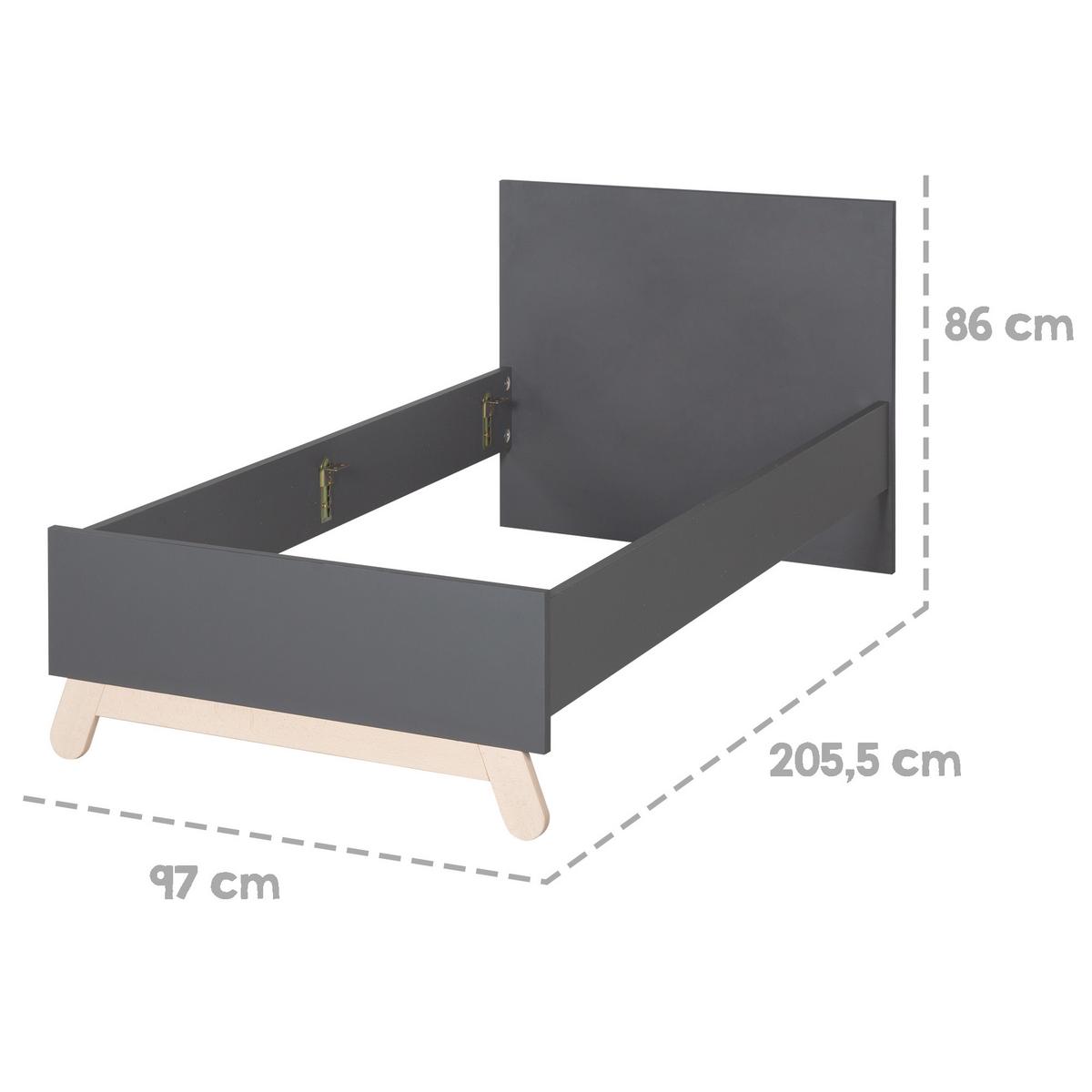 JUGENDBETT Jara 90x200 cm - Anthrazit, Holzwerkstoff (90/200cm) - Roba