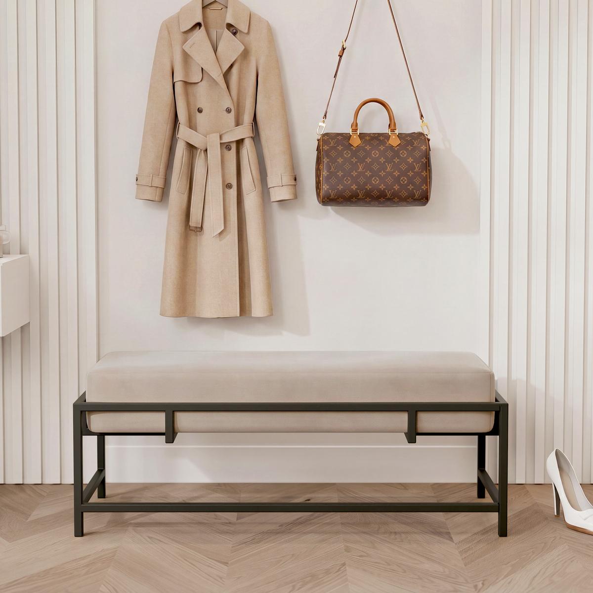 POLSTERBANK GLAM 100 cm Schwarz / Beige ,Metallgestell - Beige, Textil/Metall (100/45/35cm) - Idohome