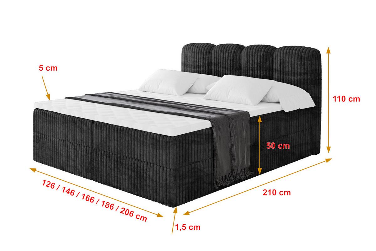 BOXBETT mit Matratze H4 und Lattenrost - NINA - 200x200 cm Tila - Schwarz - Graubraun, Holzwerkstoff (200/200cm) - ALTDECOR