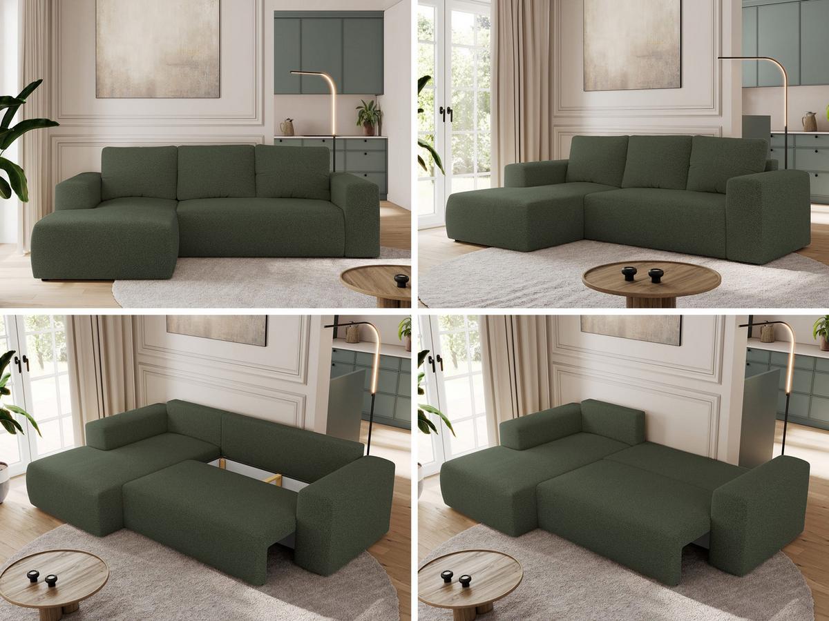 ECKSOFA TRENTINO L Grün Boucle - Links - Schwarz/Grün, Kunststoff/Textil (266/164cm) - MKS