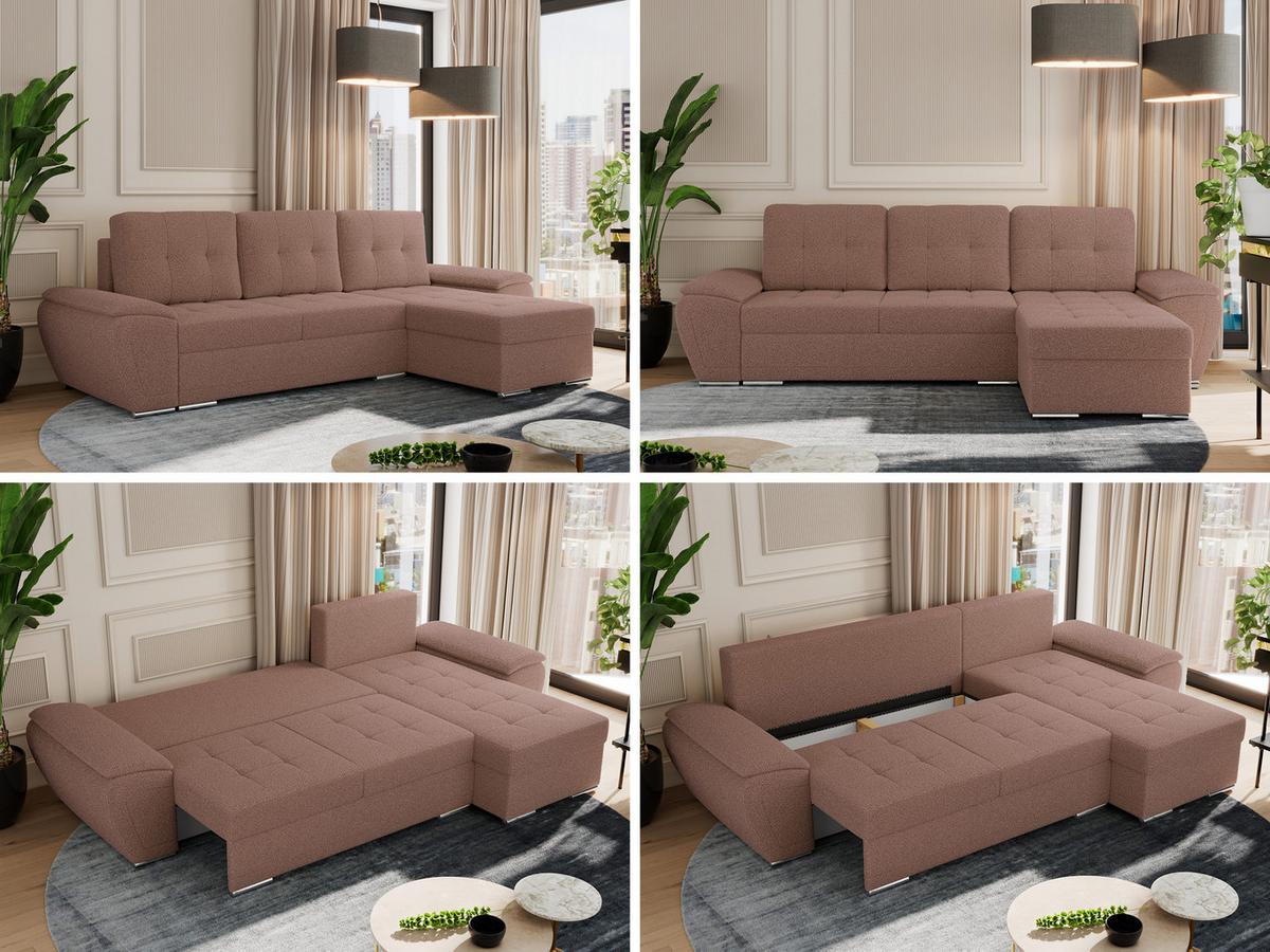 ECKSOFA UMBRIA L Rosa Boucle - Rosa/Grau, Textil (271/157cm) - MKS