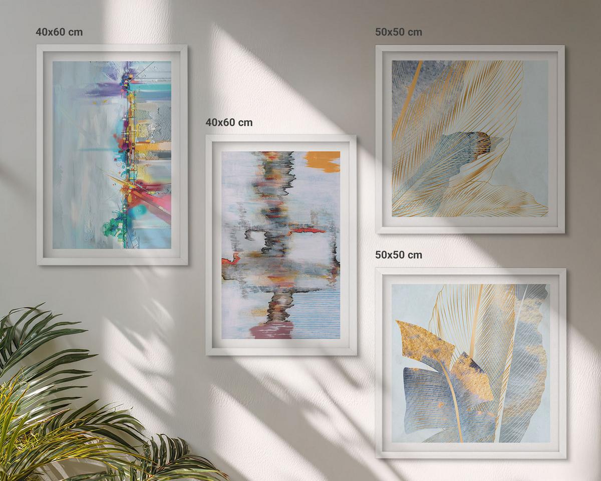 BILDER SET 4er Set - 50x50 cm & 40x60 cm Weißer Rahmen - Abstrakte Gemäldekompositionen - Weiß, Kunststoff (50/50cm) - TULUP