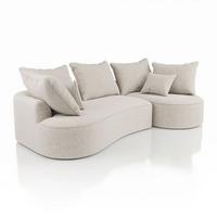 SOFA Tirano Bouclé Creme mit Ottomane rechts - Creme, Textil (300/102cm) - Juskys