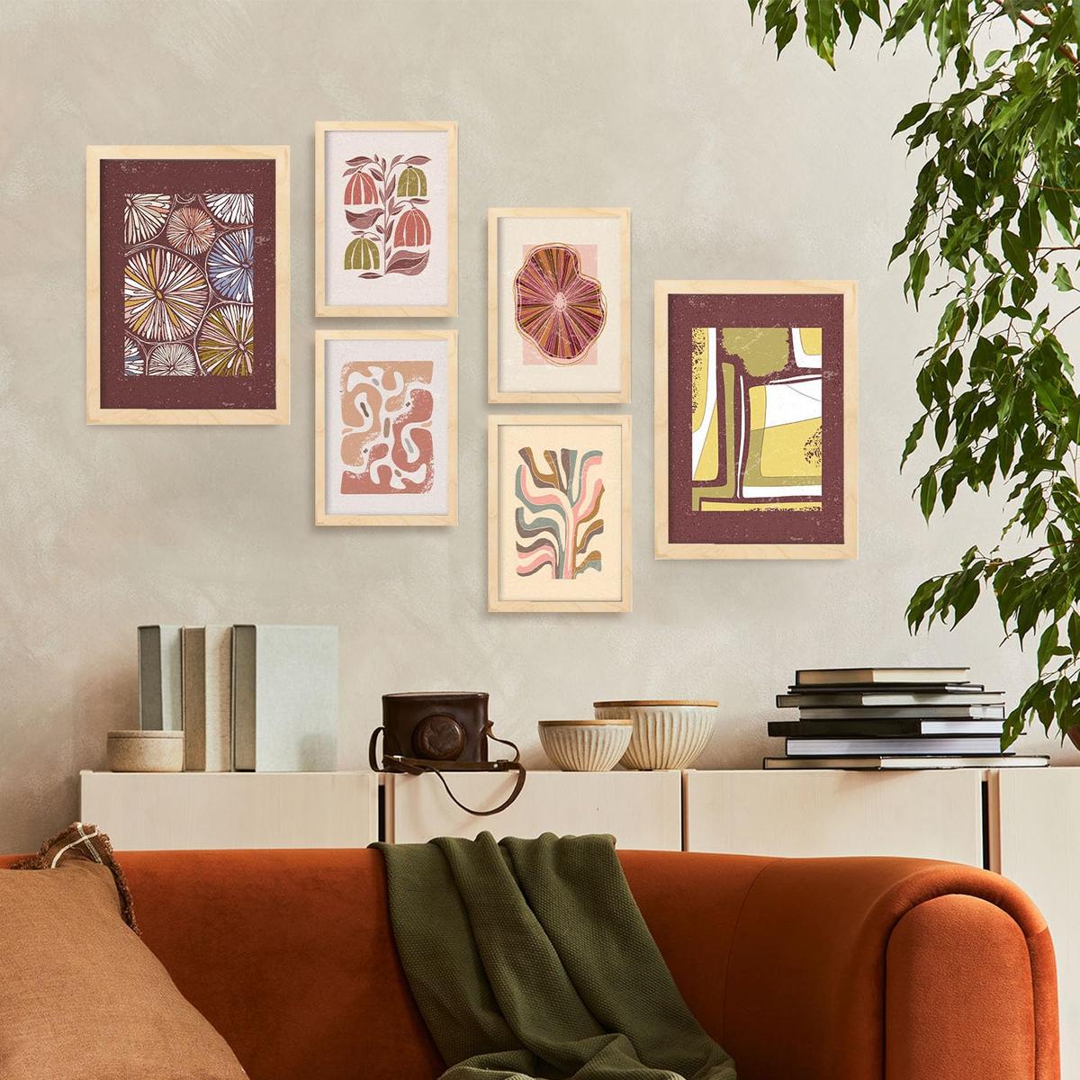 POSTER Set Mit 6 Drucken Mit Bürgersteig In Der Sammlung Ethnischer Stil A3 & A4 Rahmen Aus Hellem Holz - Beige, Papier (29/3cm) - Nacnic