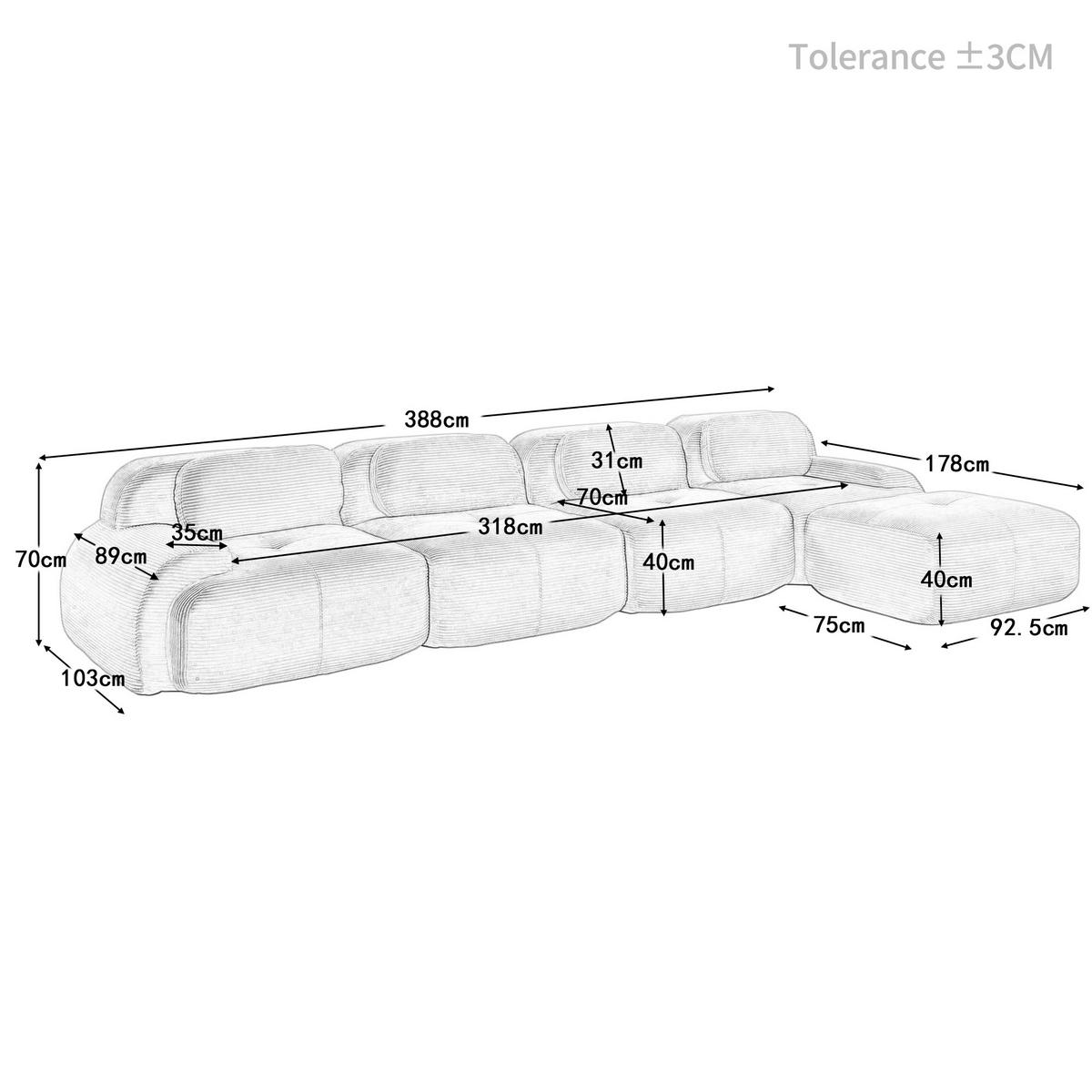 ECKSOFA 4-Sitzer in Premium-Cord Montagefrei & Rutschfest - Grün, Textil (388/178cm) - Urban Meuble