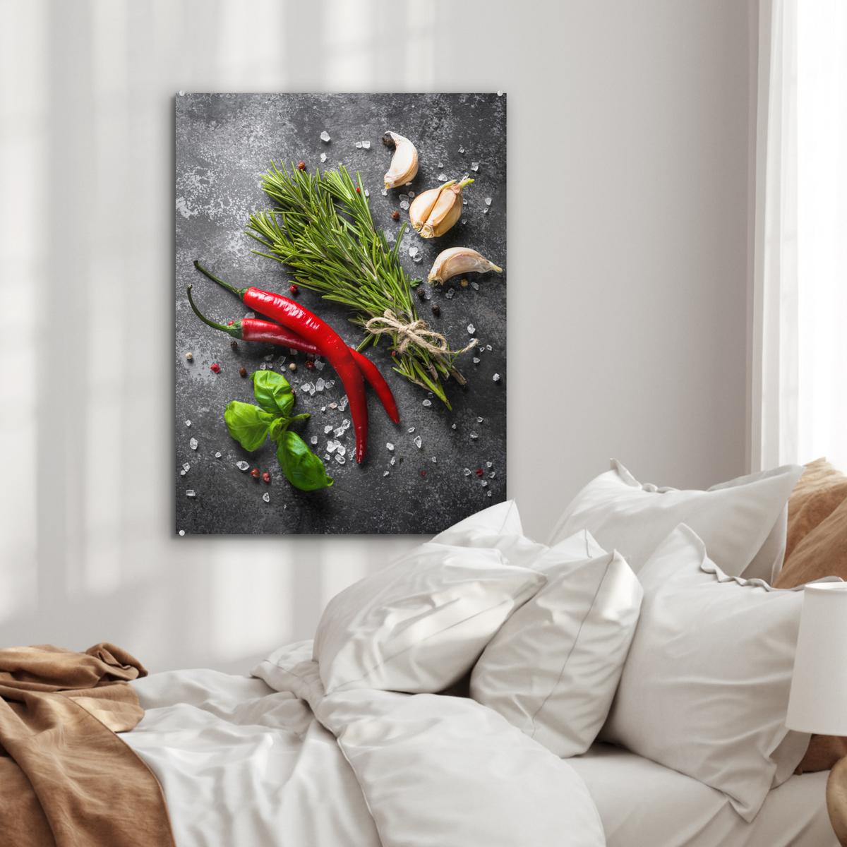 ACRYLGLASBILD Pfeffer - Kräuter - Gewürze - Beton 60x80 cm - Dunkelgrau, Glas (60/80cm) - MuchoWow