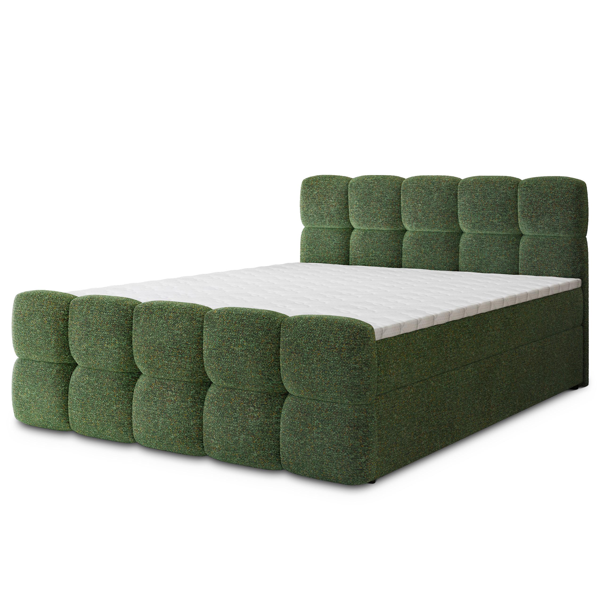 BOXBETT BRUME 140x200 cm mit Matratze und Topper, H2+H3 - Grün - Grün, Holz (140/200cm) - MASSENO