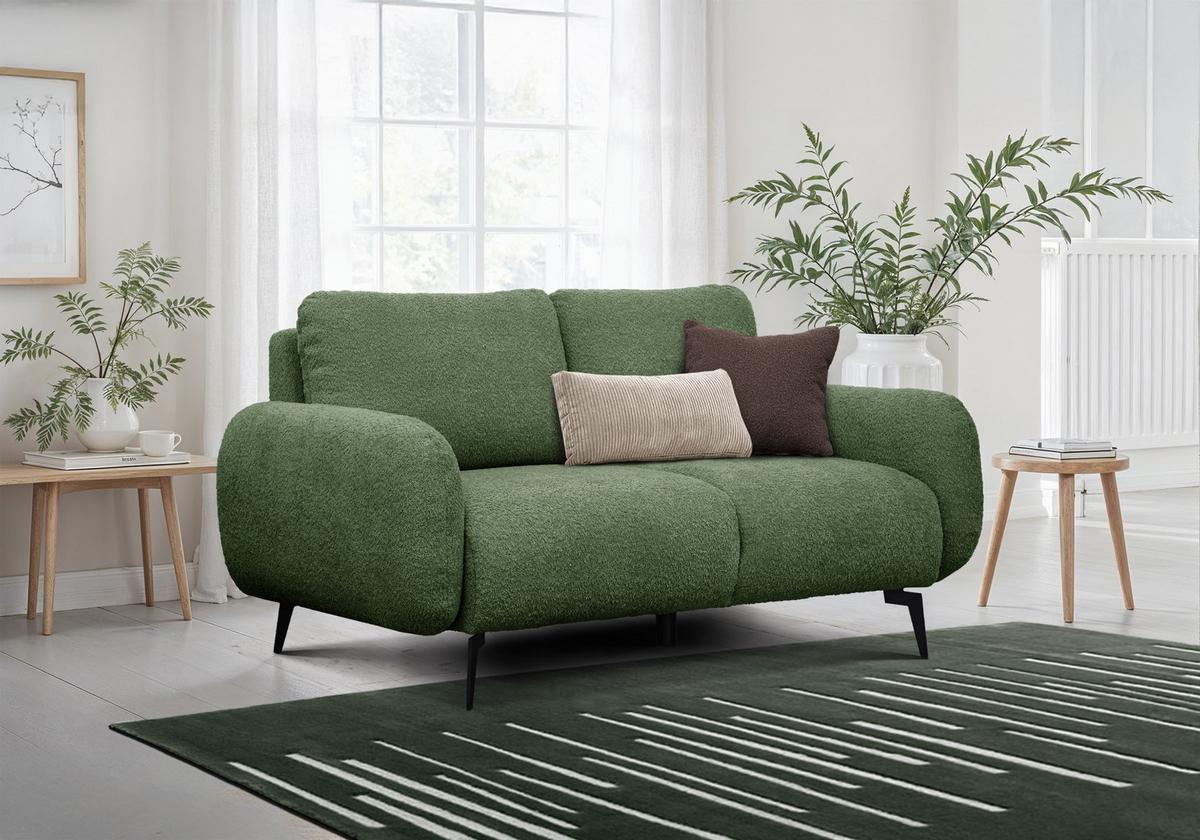 SOFA FEBE 2-Sitzer, olivgrün - Schwarz/Olivgrün, Holz/Textil (160/82/96cm) - Wozimo