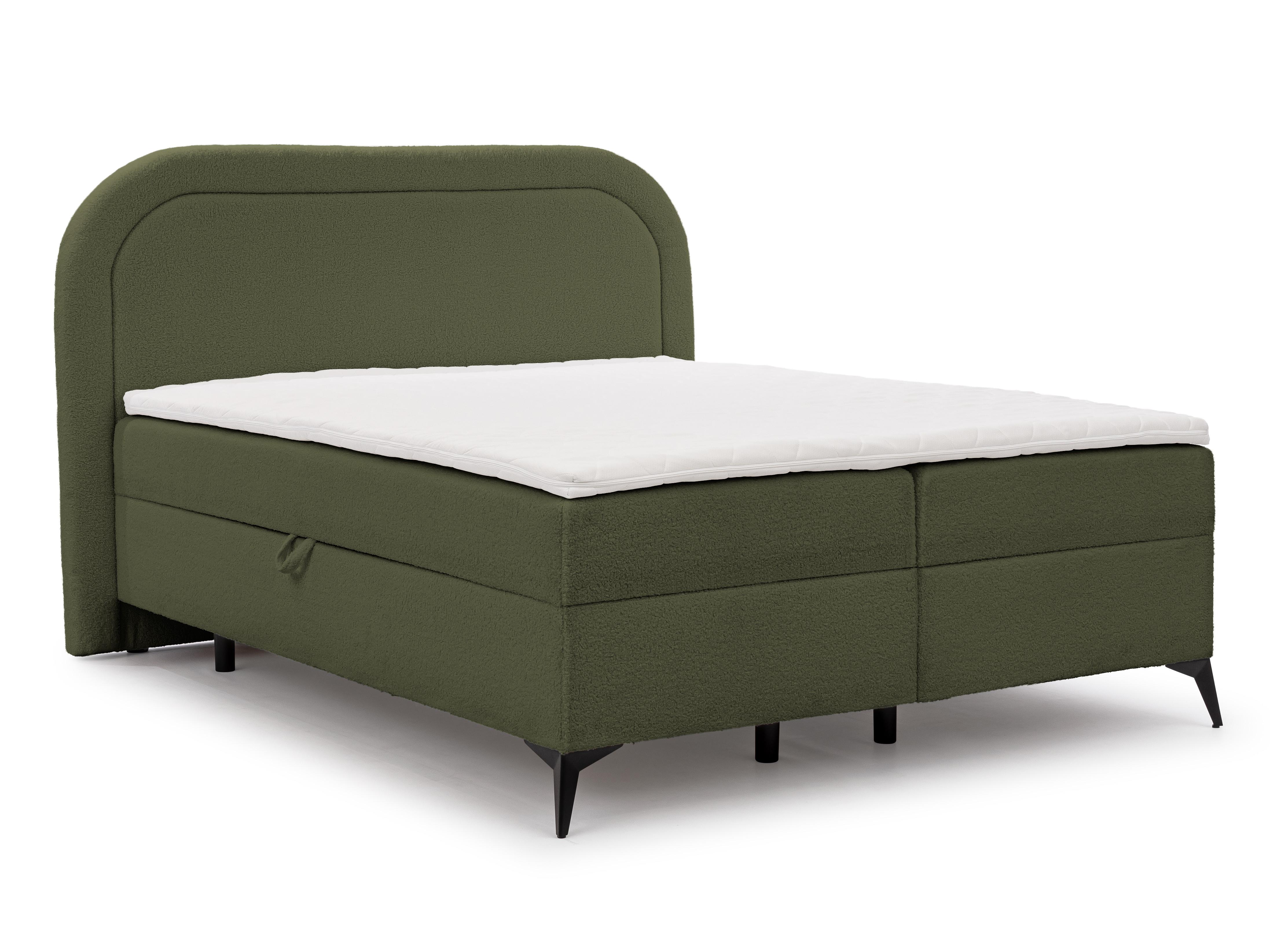 BOXBETT Sonna 200/200 cm Grün Bouclé-Stoff mit abgerundetem Kopfteil und mit schwarzen Metallfüßen - Schwarz/Grün, Holz/Textil (200/200cm) - S-Style Möbel