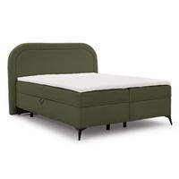 BOXBETT Sonna 200/200 cm Grün Bouclé-Stoff mit abgerundetem Kopfteil und mit schwarzen Metallfüßen - Schwarz/Grün, Holz/Textil (200/200cm) - S-Style Möbel