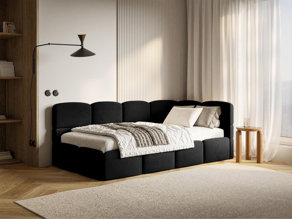 JUGENDBETT Cloudy Schwarz 120 cm, Easy-Clean-Velours - Schwarz, Kunststoff/Textil (120/200cm) - Selsey