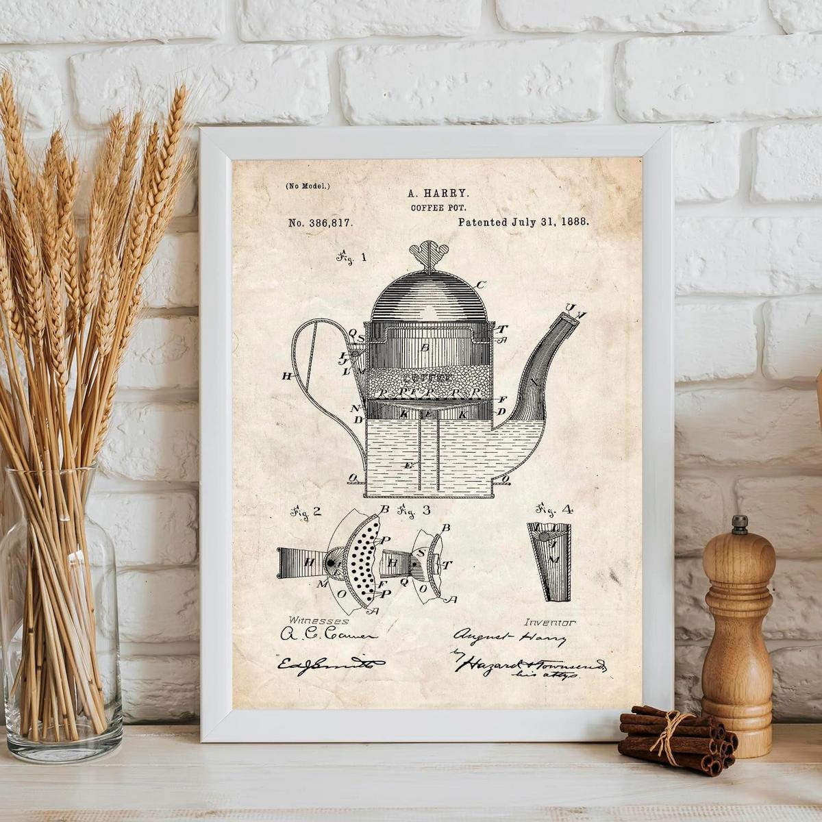 POSTER Set Mit 6 Plakaten Mit Kaffeemaschine Patenten Plakate Mit Retro Patentabbildungen Inneneinrichtung Im Vintage Stil A3 & A4 Rahmenlos - Klar, Papier (29/3cm) - Nacnic
