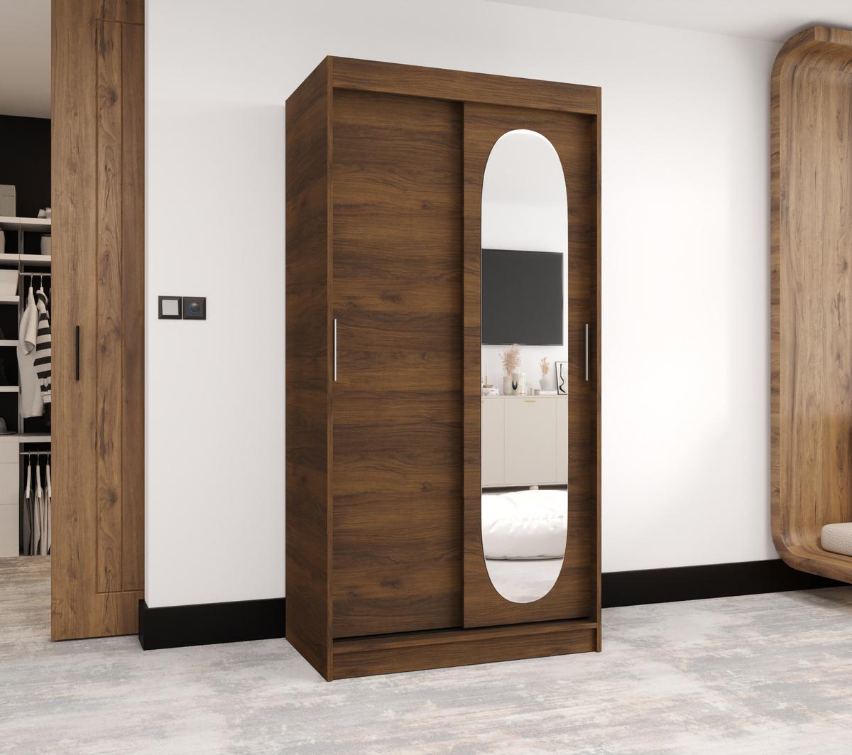 SCHIEBETÜRENSCHRANK mit Spiegel ROYAL 200/100/62 2-türig - Silberfarben/Walnussfarben, Holz (100/62/100cm) - MÖBEL KRYSPOL