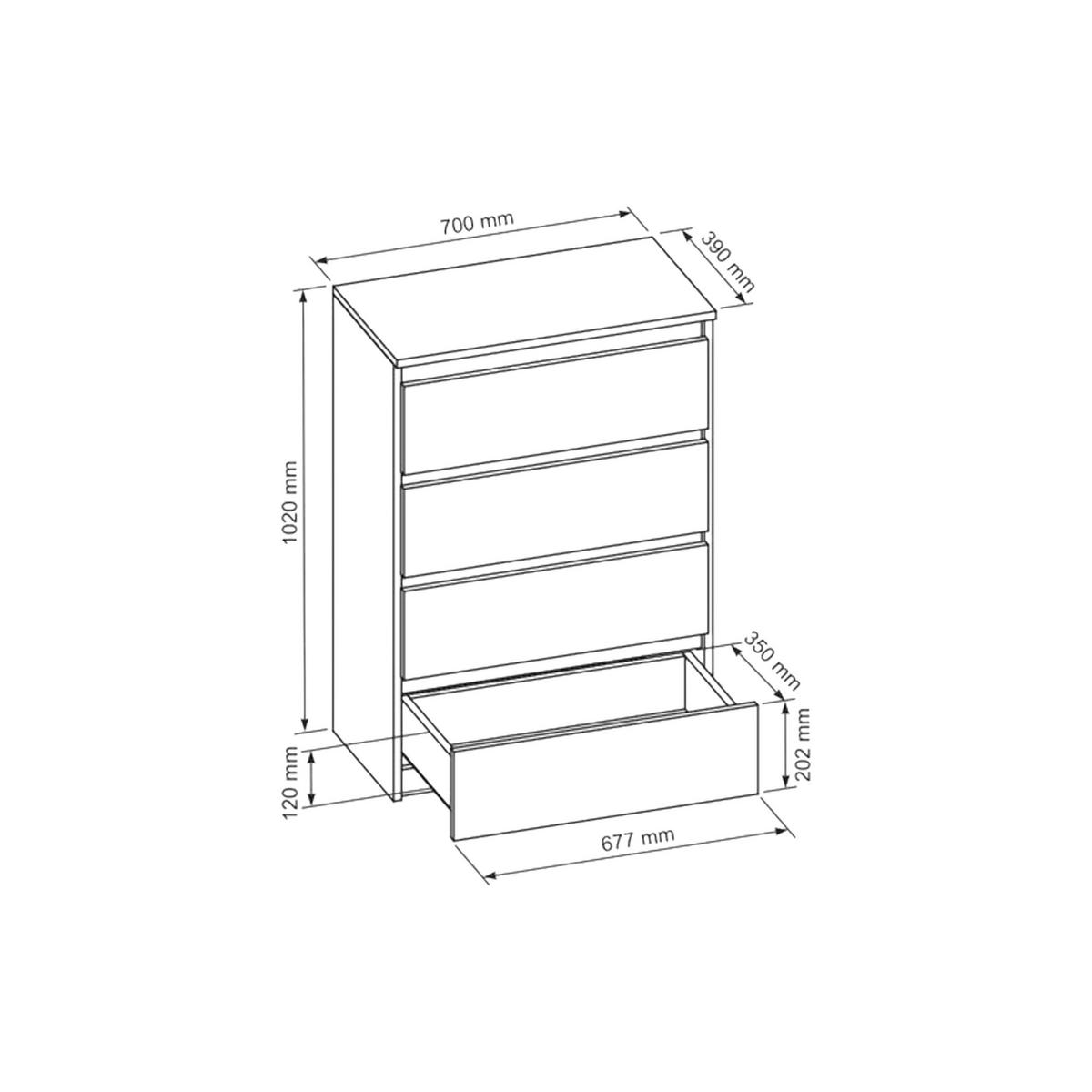 KOMMODE NUDO 70/102/39cm mit 4 Schubladen Türen Weiß - Weiß, Holzwerkstoff (70/102/39cm) - MASSENO