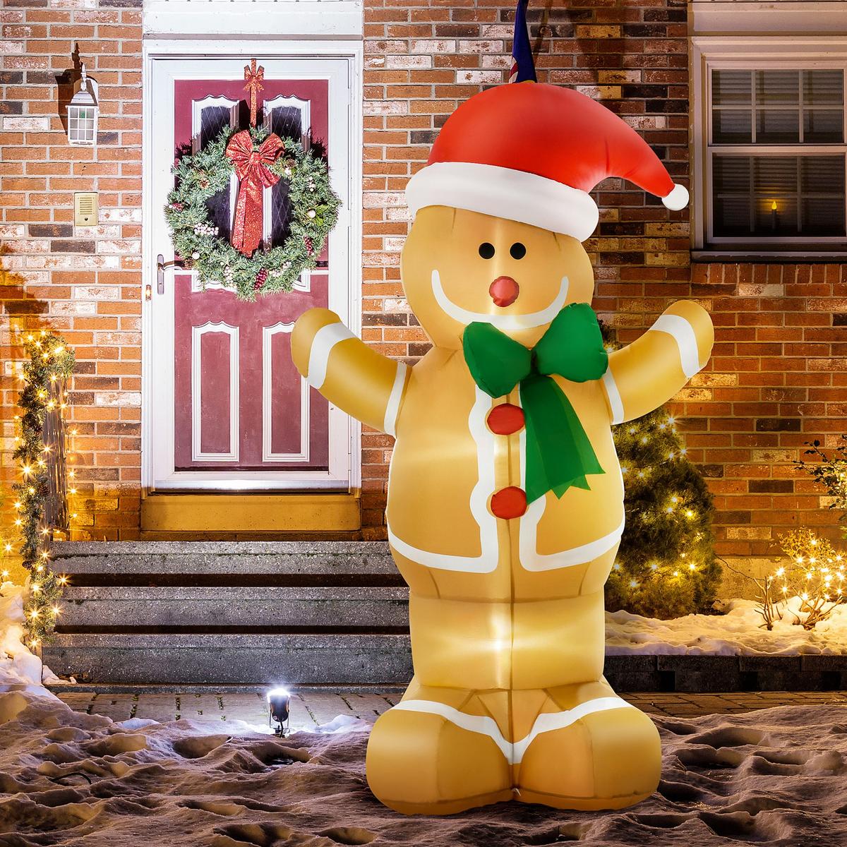 LEBKUCHENMANN aufblasbar Weihnachtsdeko 1,83 m , 3 LEDs wetterfest - Gelb, Textil (70/183/110cm) - HOMCOM