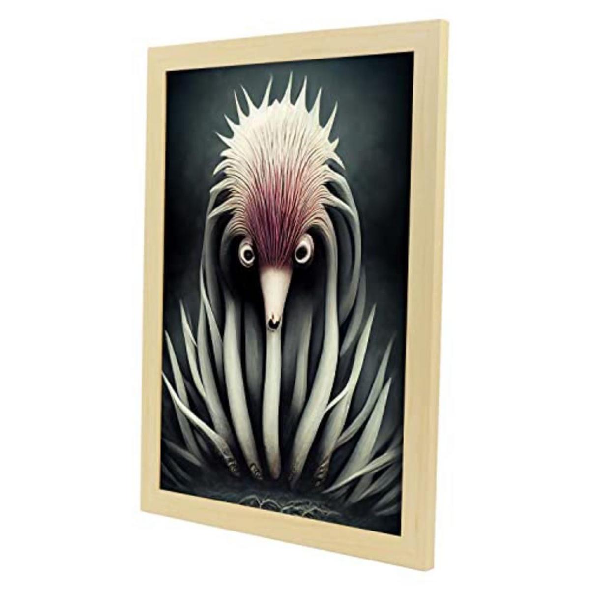 POSTER Set mit 4 Schwarz und weiß Tier im T Burton Goth Stil A3 Rahmen aus hellem Holz - Beige, Papier (29.7/3cm) - Nacnic