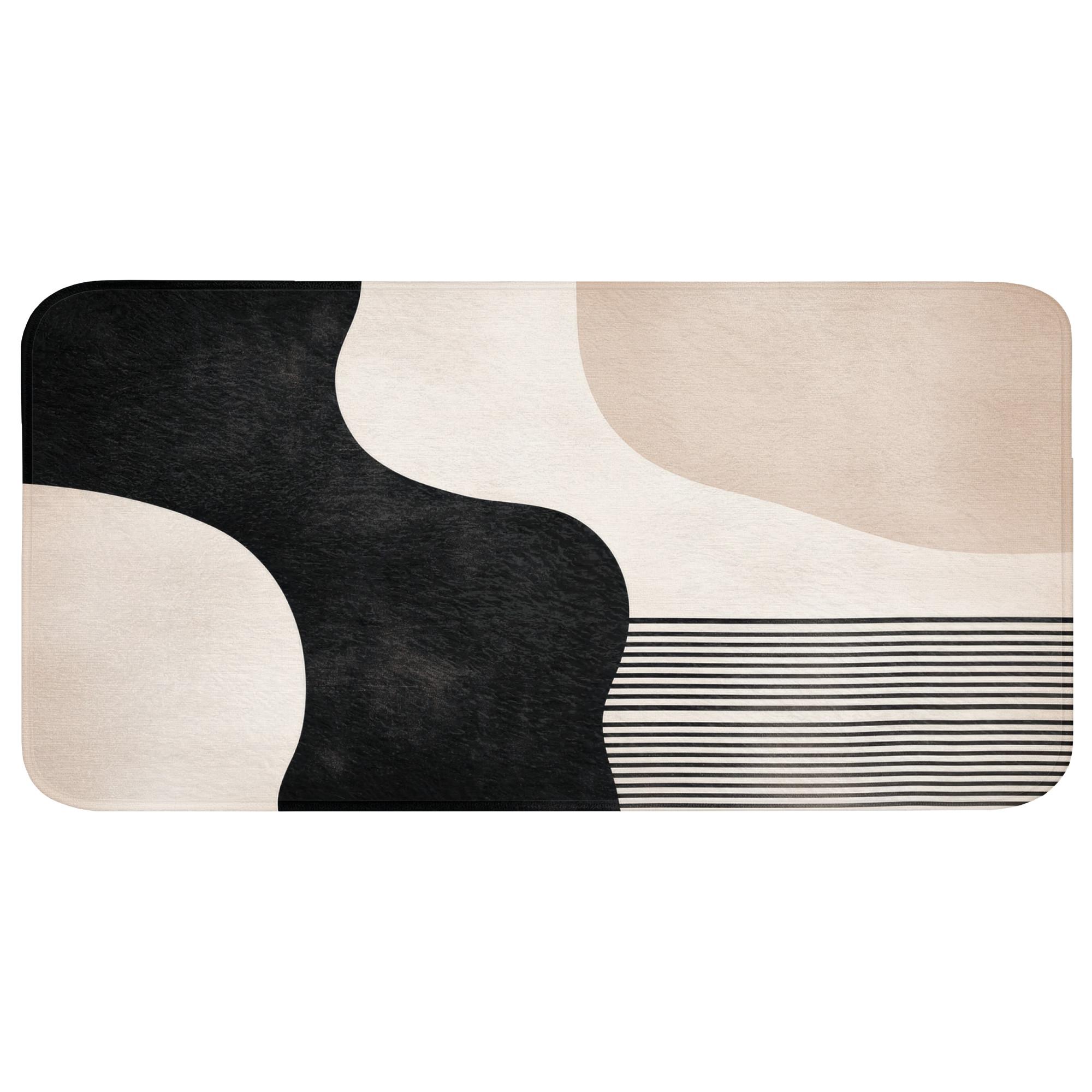 BADEMATTE Abstrakt - Japandi - Beige - Modern Badezimmerteppich 120x60 cm - Beige/Schwarz, Textil (120/60cm) - OnlyWow