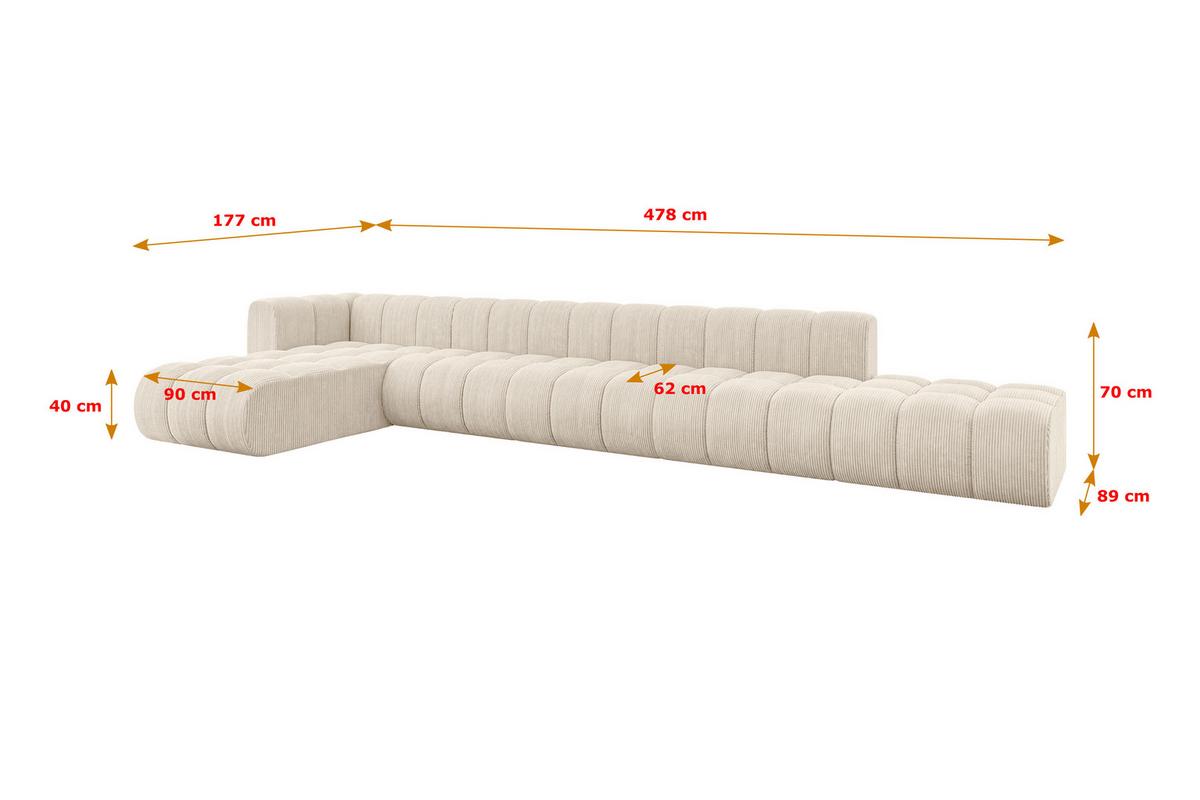ECKSOFA modulares Sofa Zuvon-L3 - 478x177x70 cm Beige - Beige, Holzwerkstoff/Textil (478/177cm) - ALTDECOR