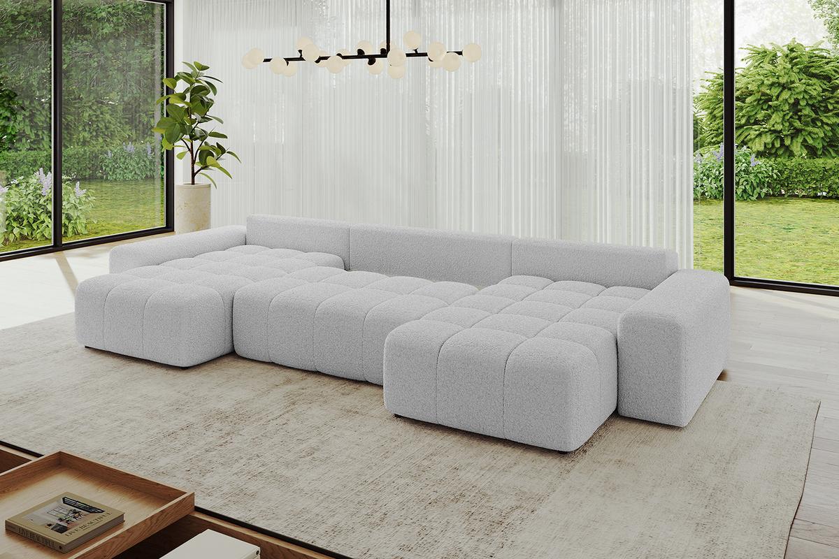 WOHNLANDSCHAFT ENIL-U 401x189x68 Hellgrau Bouclé - Hellgrau, Holzwerkstoff/Kunststoff (401/68/189cm) - ALTDECOR