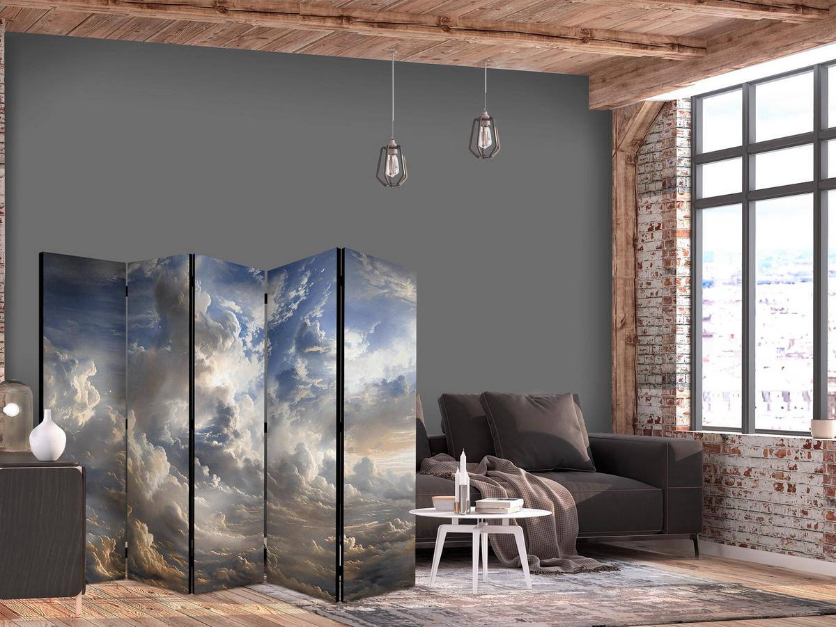 PARAVENT Einseitig Bedruckter 5-tlg 225x172 cm Wolken 3D Effekt - Multicolor, Holz/Textil (225/172/3cm) - Muralo