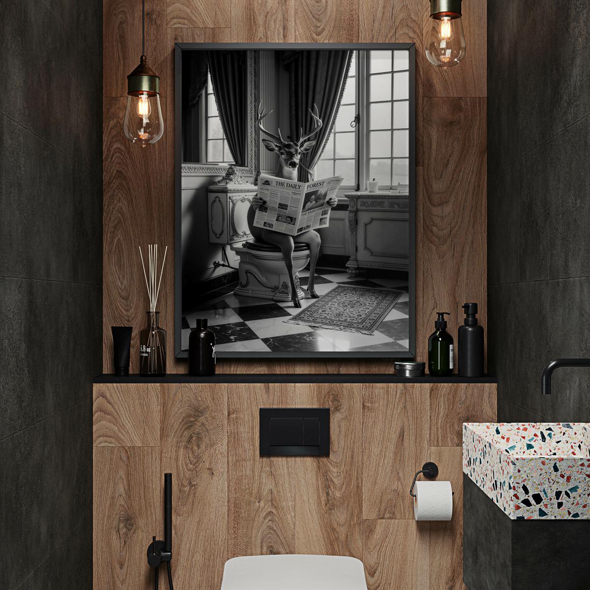 POSTER für Badezimmer WC HIRSCH in der Toilette Schwarz-Weiß Abstraktion 20x30cm - Schwarz/Weiß, Papier (20/30/1cm) - Muralo