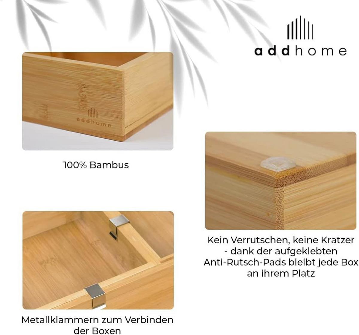SCHUBLADEN ORGANISATIONSSYSTEM mit 6 Aufbewahrungskisten - Naturfarben, Holz (34/7/27cm) - addhome
