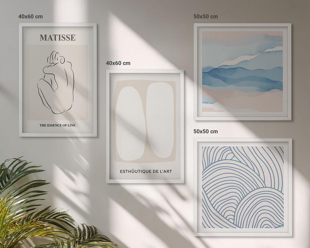 BILDER SET 4er Set - 50x50 cm & 40x60 cm Weißer Rahmen - Matisses abstrakte Formen - Weiß, Kunststoff (50/50cm) - TULUP