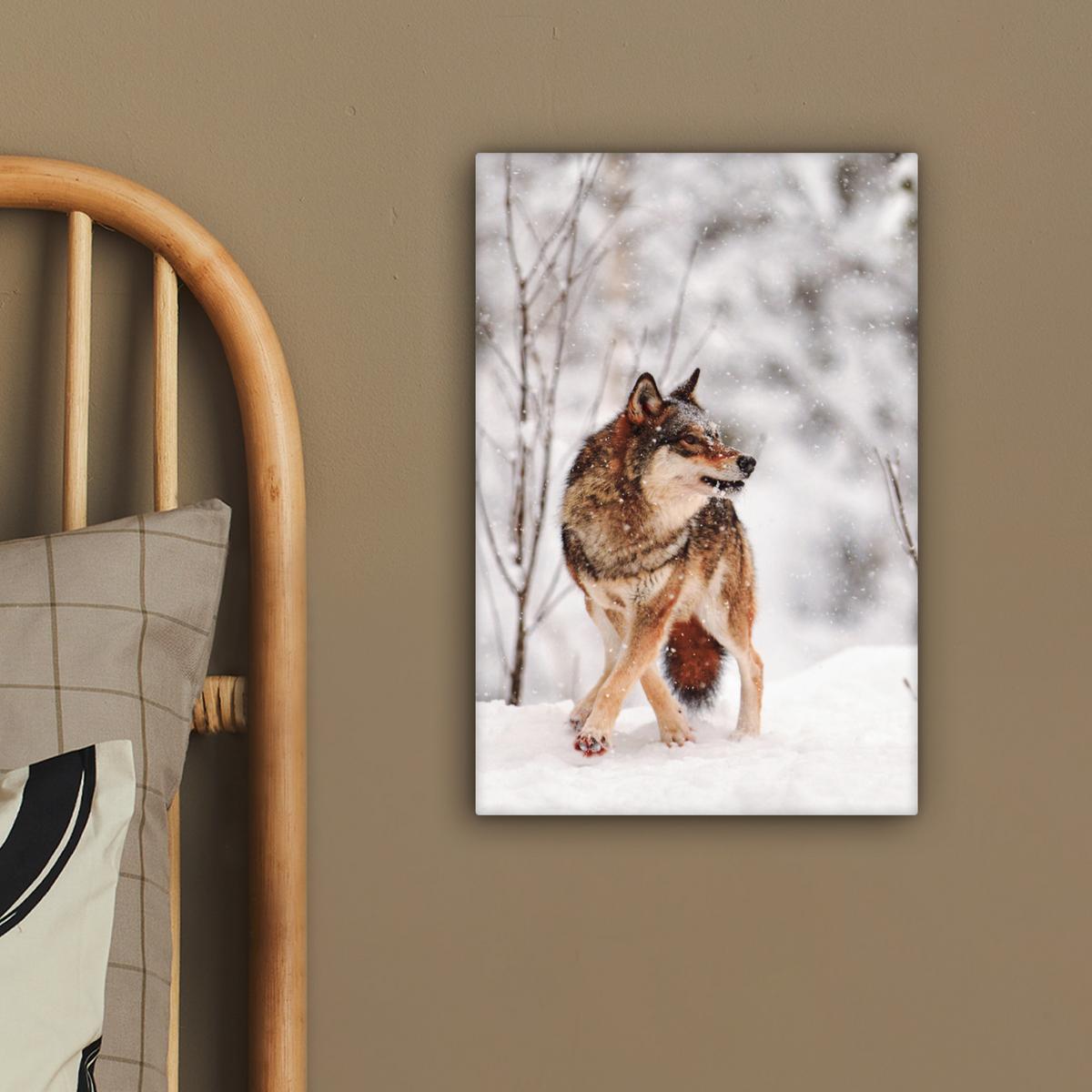 LEINWANDBILD Wolf - Winter - Schnee - Natur - Tiere Deko Wohnzimmer 20x30 cm - Haselnussfarben, Textil (20/30cm) - MuchoWow