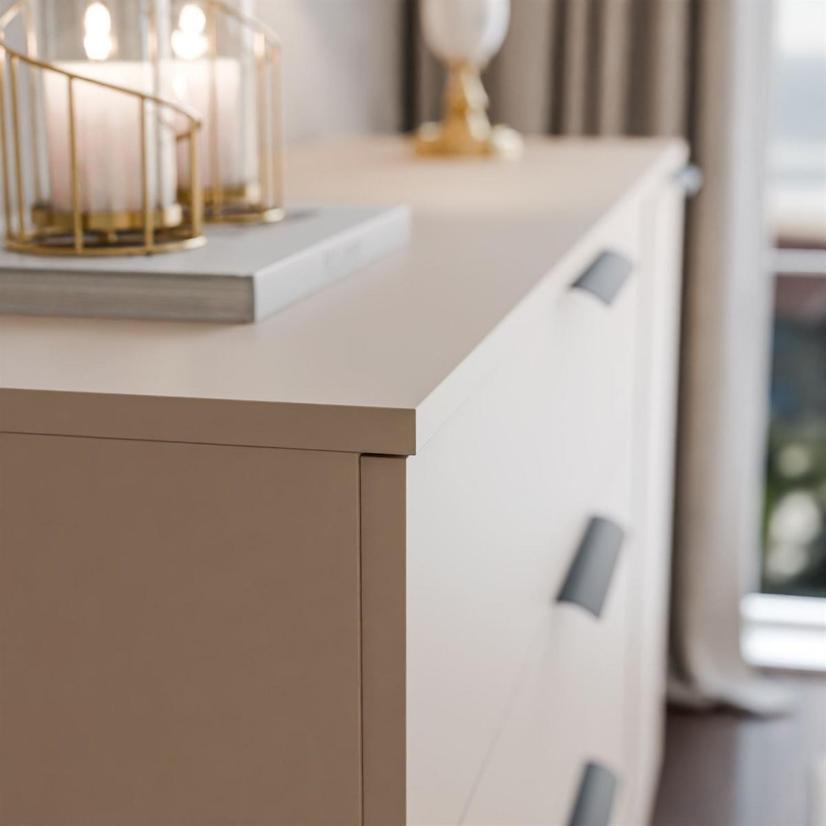 KOMMODE LINA KASCHMIR 1D4S mit LED-Beleuchtung auf Sockel Schwarz - Kaschmir, Holzwerkstoff (138/84/40cm) - Lookway