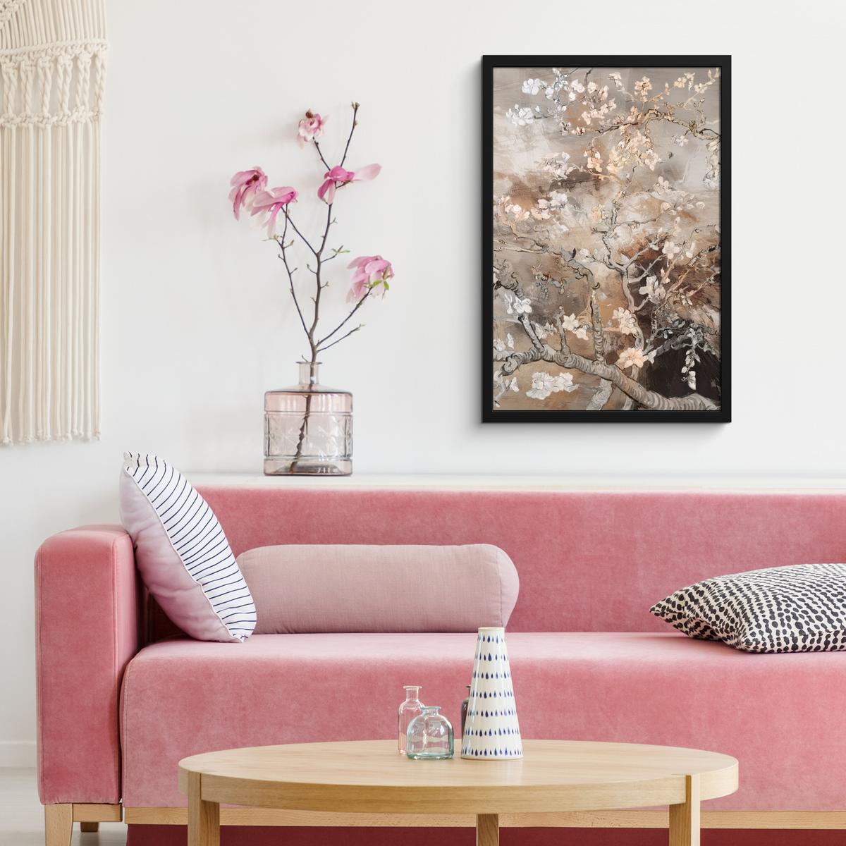 POSTER MIT RAHMENGERAHMTES BILD Mandelblüte - Kunst - Van Gogh - Beige - Abstrakt Bilder mit Rahmen 40x60 cm - Braun, Papier (40/60cm) - MuchoWow