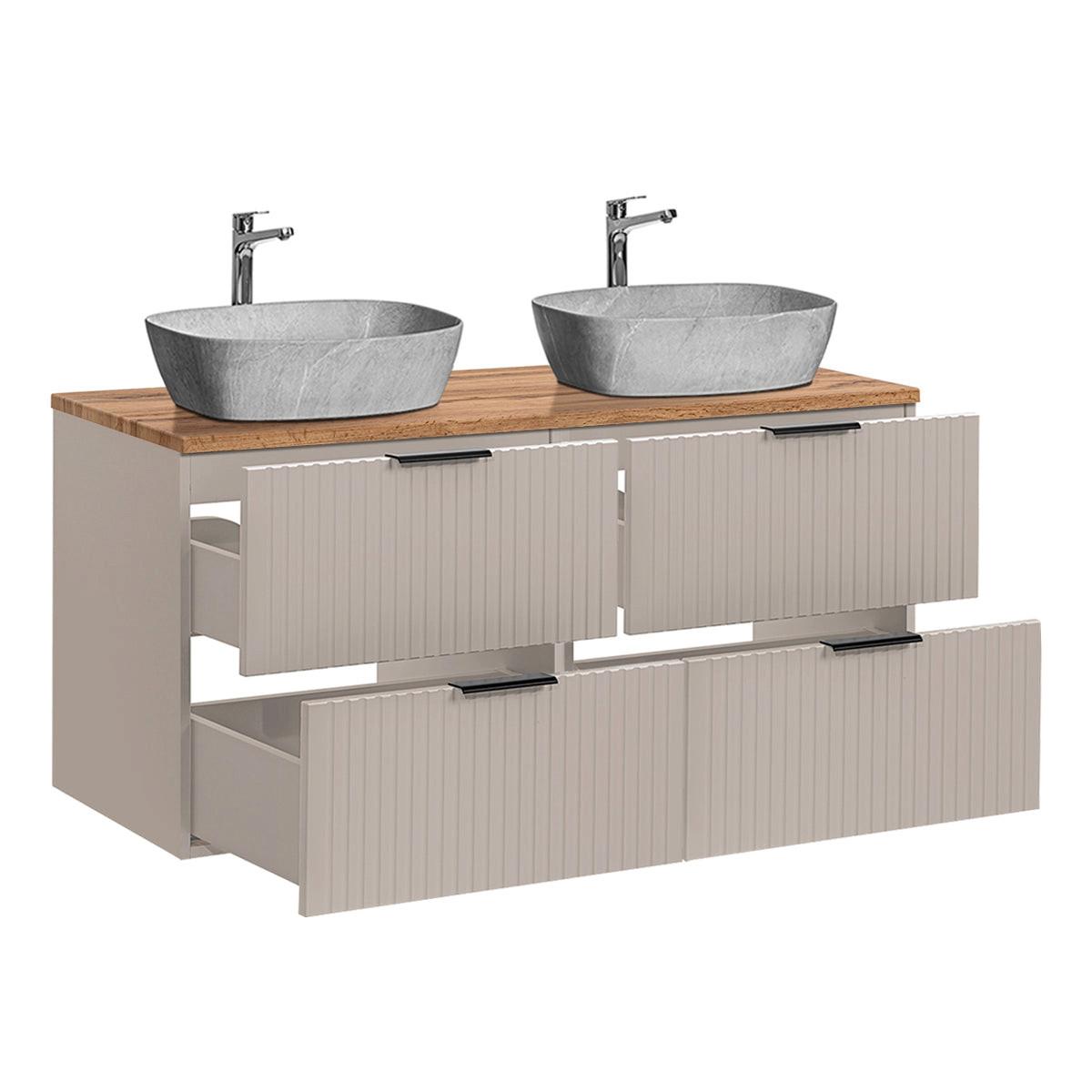 BADMÖBEL 120.8cm Adriel 2er-Set Kaschmir, Holz und Stein - Beige, Holzwerkstoff (120.8/59/46cm) - Petits-meubles