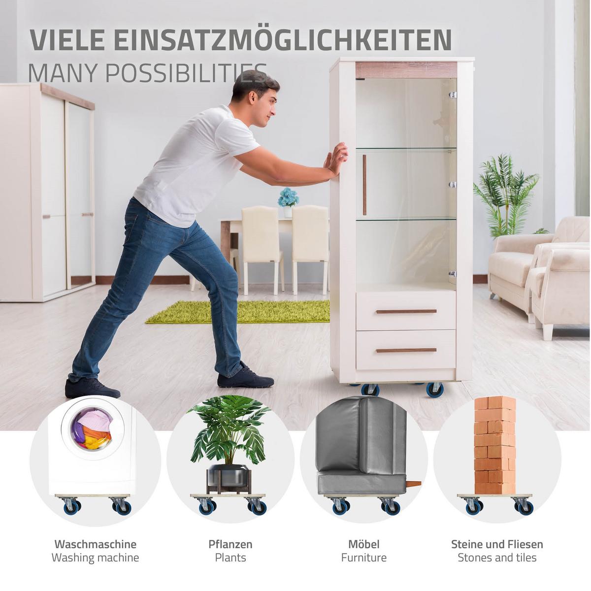TRANSPORTROLLER 2er Set mit 4 Rollen 35x50 cm Traglast 800kg Siebdruck Holzplatte Black - Anthrazit, Holzwerkstoff (50/35/14.5cm) - ECD-Germany