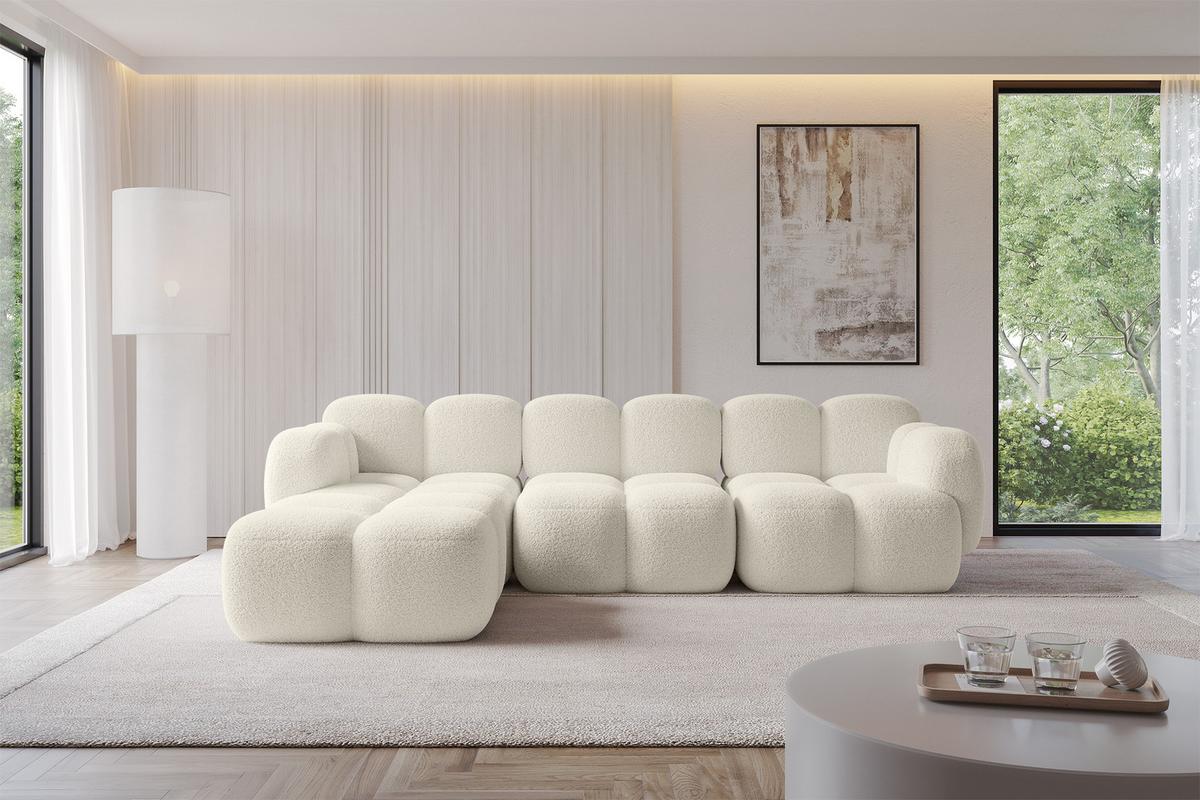 ECKSOFA modulares Sofa Links Miko-L2 302x205x75 Beige Bouclé - Sandfarben/Schwarz, Holzwerkstoff/Kunststoff (302/205cm) - ALTDECOR