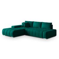 ECKSOFA ALESE L-S Grün Velours-Stoff mit Schlaffunktion - Silberfarben/Grün, Holz/Textil (265/185cm) - MASSENO