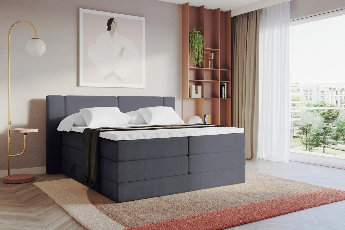 BOXSPRINGBETT mit Matratze H3/H4 - EVON KING - 180x200 cm Dunkelgrau - Dunkelgrau, Holzwerkstoff (180/200cm) - ALTDECOR