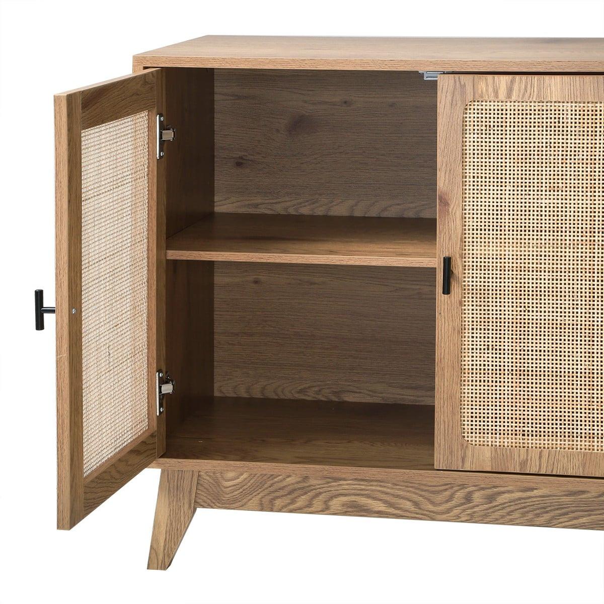 SIDEBOARD 3 Türen mit Naturgeflecht-Front B120 cm - ALIA - Eschefarben, Holzwerkstoff (40/72/46cm) - Calicosy