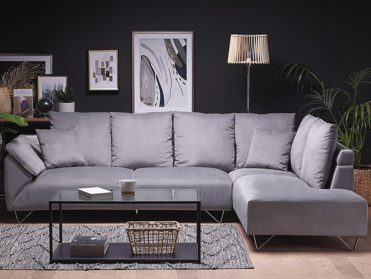 ECKSOFA Cord Grau rechtsseitig Lunner - Grau, Textil (266/180cm) - Beliani