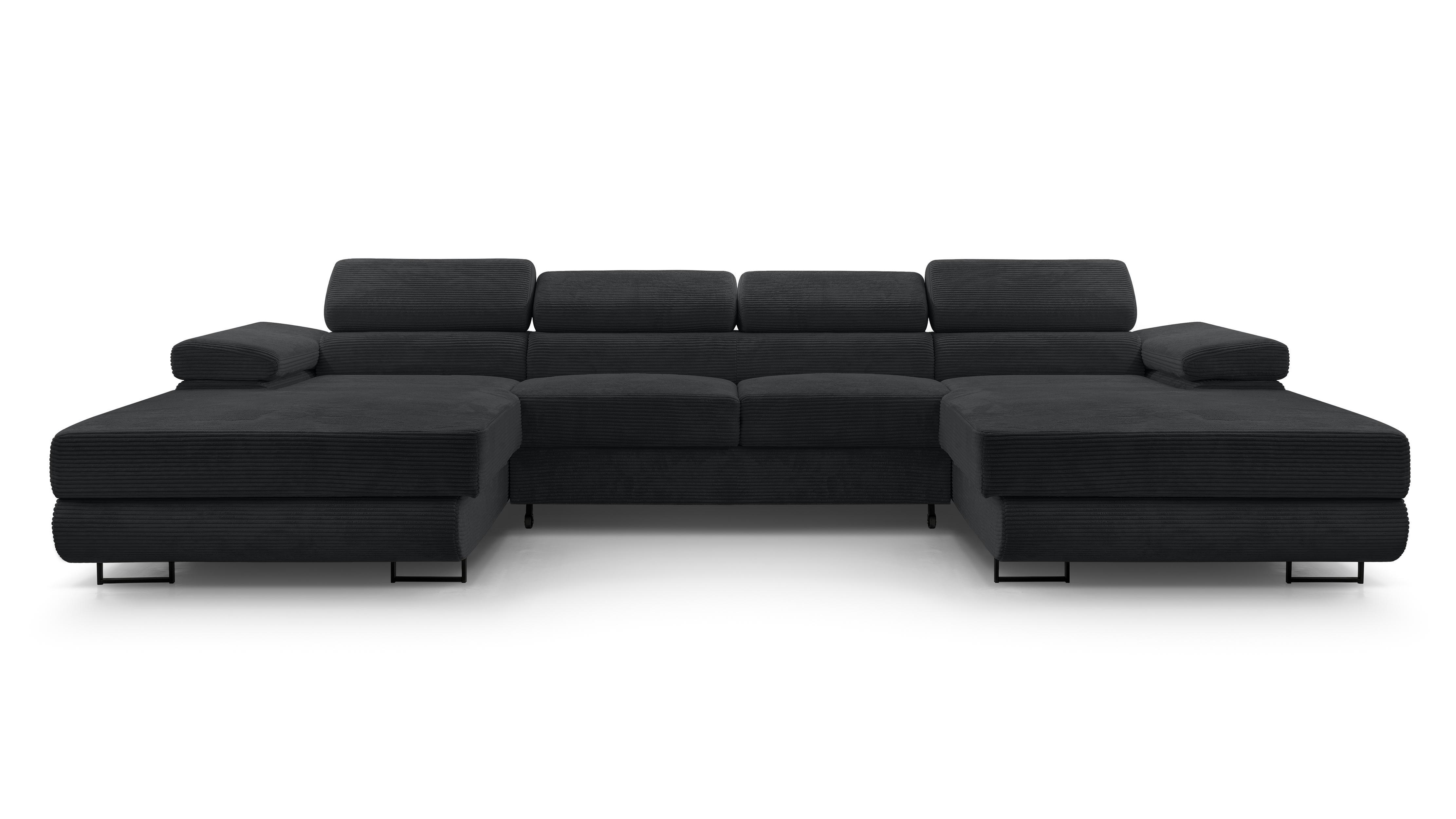 WOHNLANDSCHAFT Arborio Dunkelgrau 352/202/90 cm mit Schlaffunktion - Schwarz, Textil/Metall (352/90/202cm) - AX Living