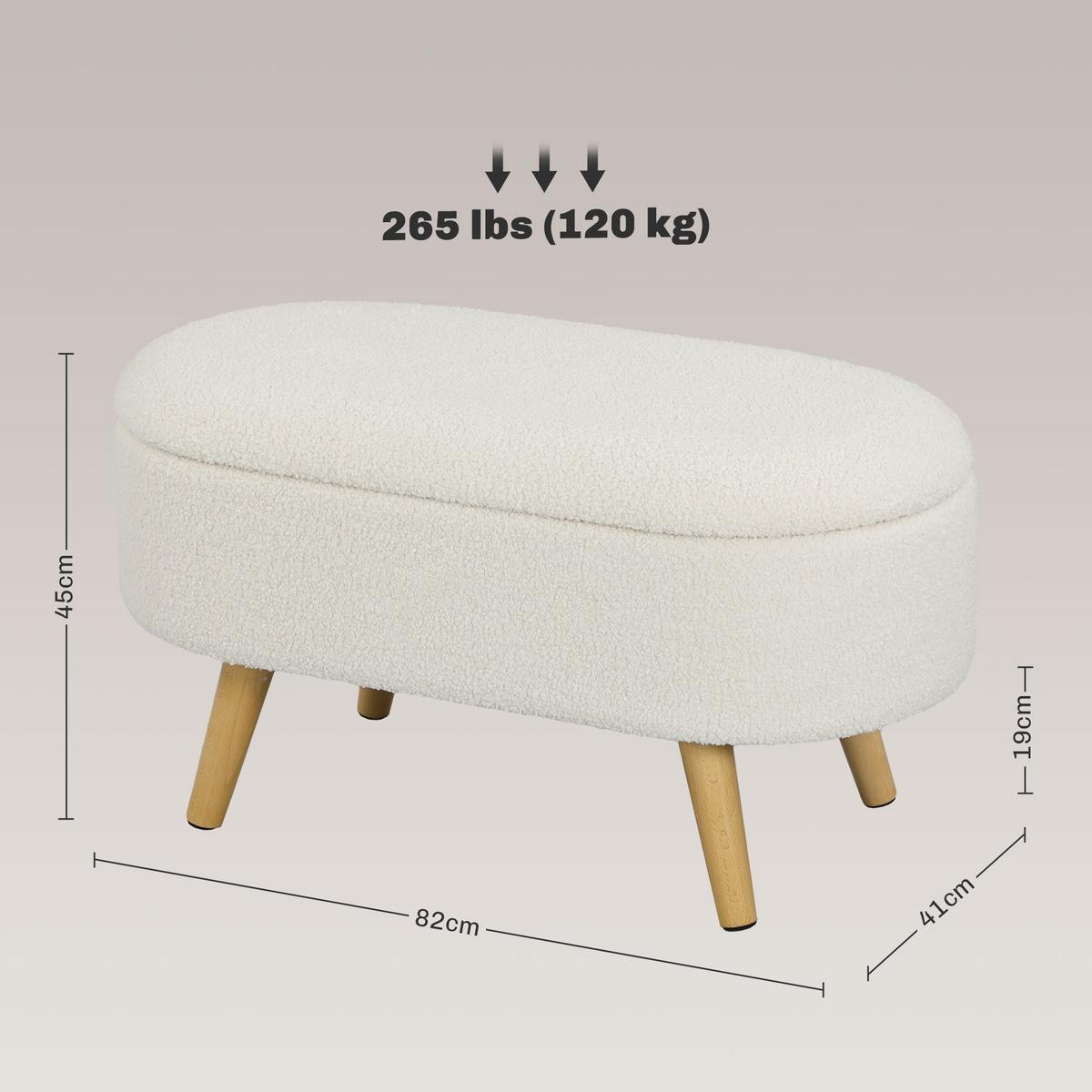 TRUHENBANK mit Deckel Teddysamtoptik - Weiß, Kunststoff (41/45/82cm) - HOMCOM