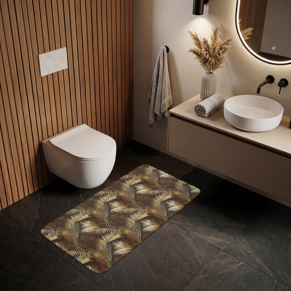 WC-VORLEGER Tropisch - Blätter - Gold WC Teppich 120x60 cm - Goldfarben, Textil (120/1cm) - OnlyWow