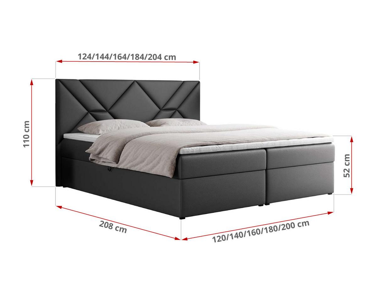 BOXBETT NEOMI 200/200 - Dunkelgrau Kunstleder - H4 - Visco - Dunkelgrau, Holz/Textil (200/200cm)