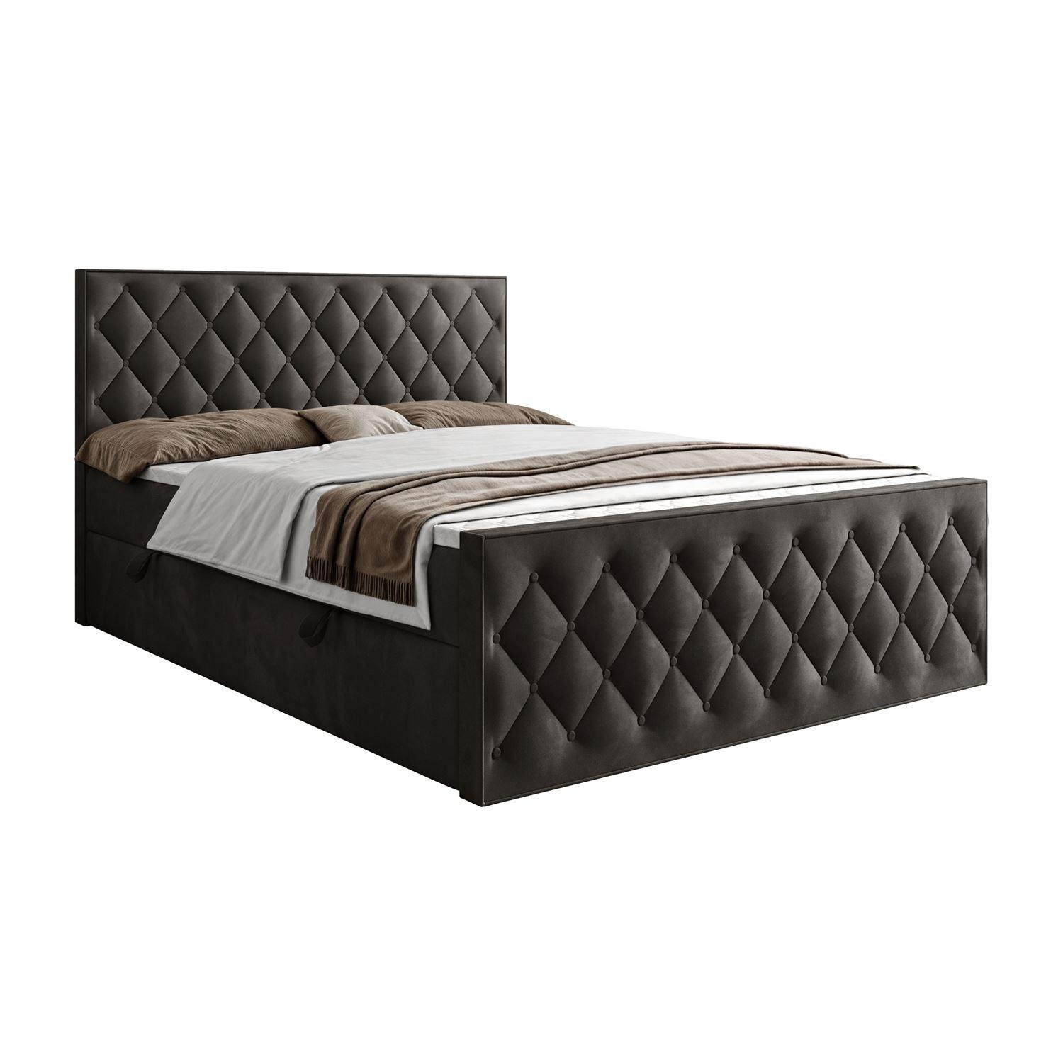 BOXSPRINGBETT INEZ II mit Bettkasten mit Topper 180x200 cm Royal Velvet 185 - Graphitfarben, Textil - Lookway