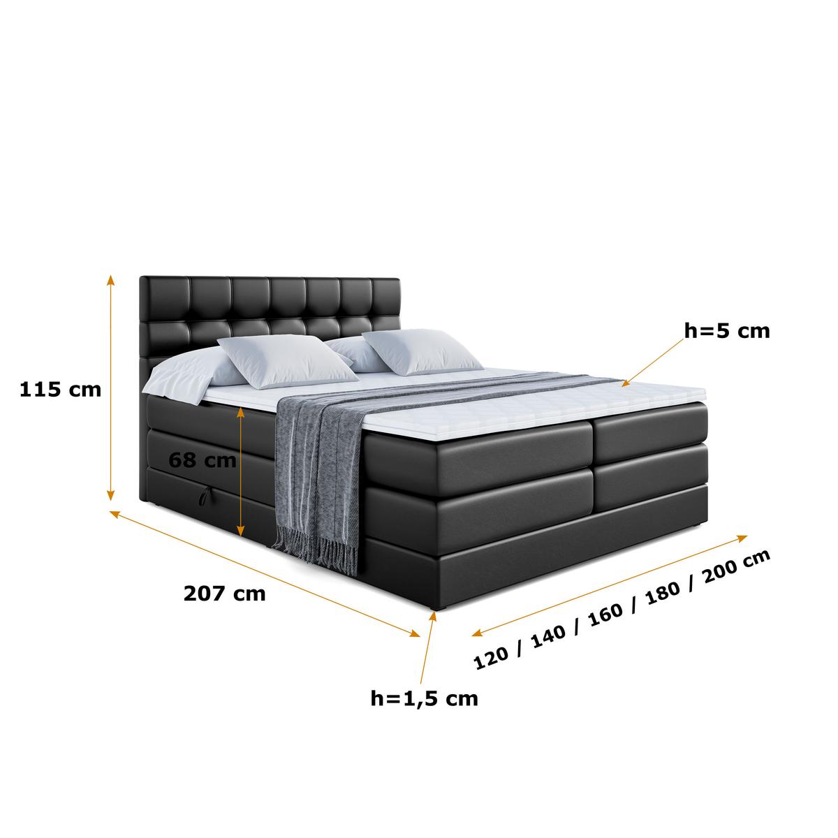 BOXSPRINGBETT BERO KING - 140x200 - H3/H4 - Schwarz Hochglanz - Schwarz Hochglanz, Holzwerkstoff (140/200cm) - ALTDECOR