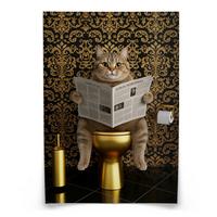 POSTER für Badezimmer WC KATZE auf Toilette mit Zeitung Glamour Abstraktion 30x40cm - Gelb/Beige, Papier (30/40/40cm) - Muralo