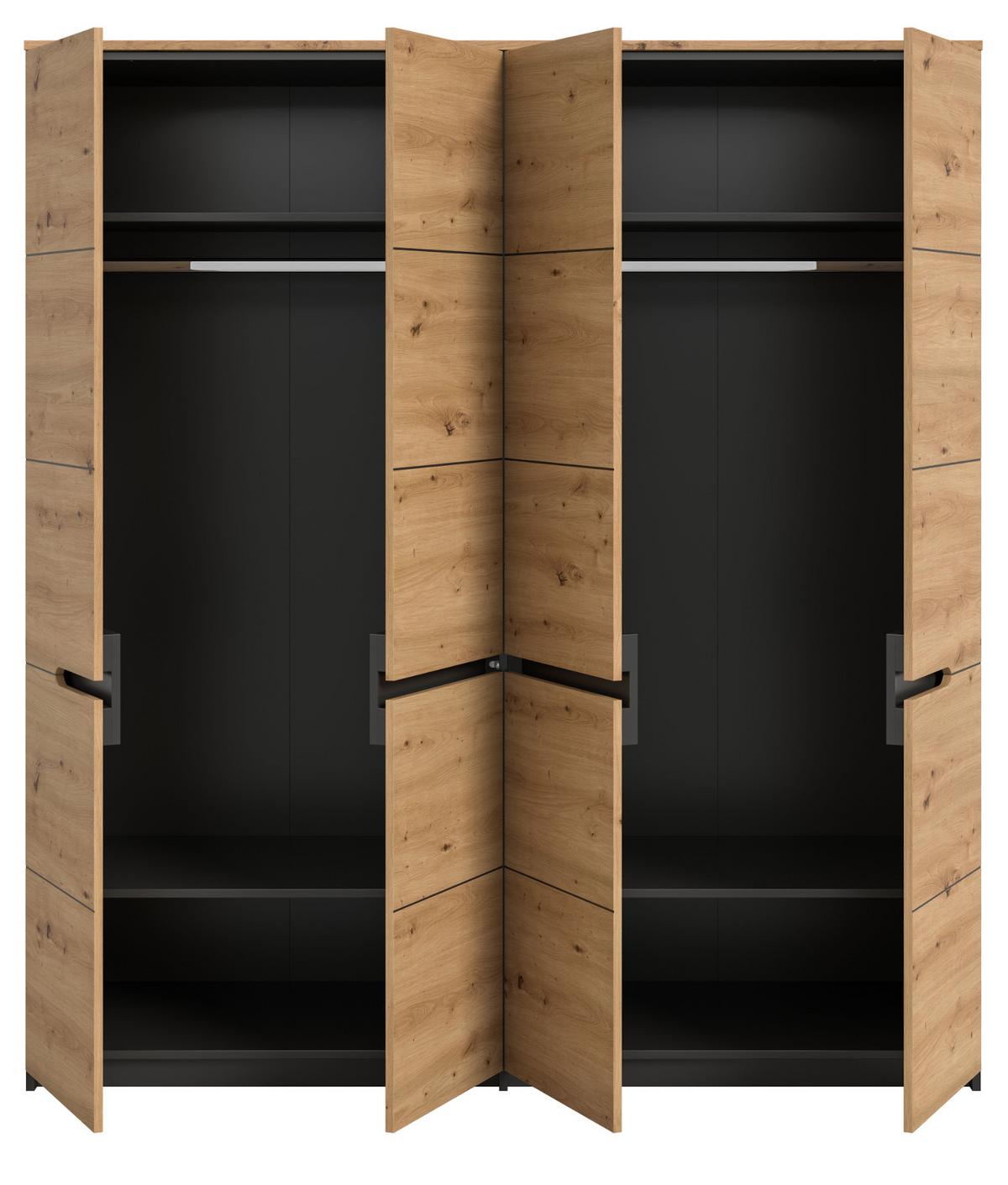 KLEIDERSCHRANK Eiche Artisan, grau 4-türig 180 cm, Drehtürenschrank mit Soft-Close - Eiche Artisan/Grau, Holzwerkstoff/Metall (180/198/59cm) - Inn.Furn