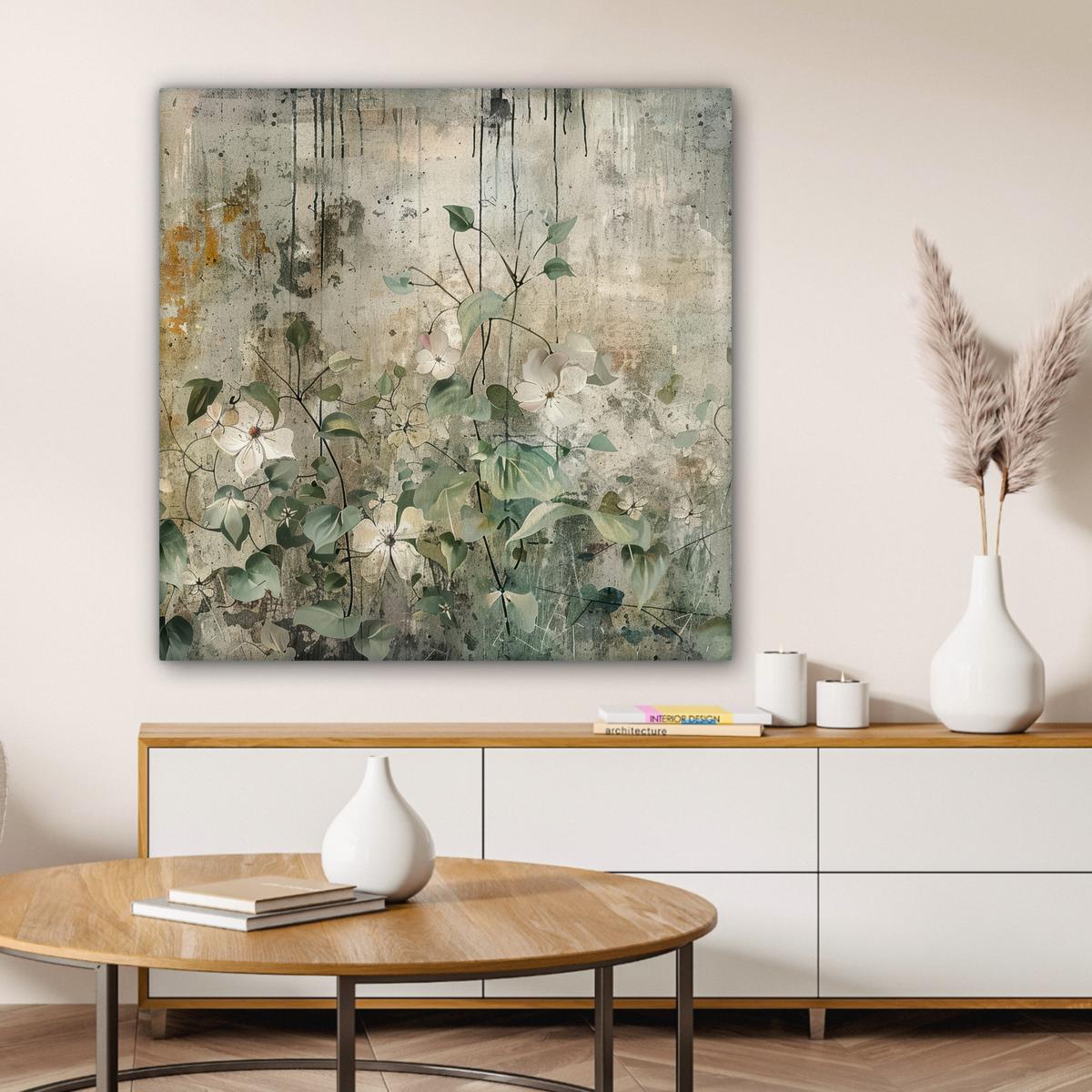 LEINWANDBILD Blumen - Blätter - Abstrakt - Modern Deko Groß 90x90 cm - Grau, Textil (90/90cm) - MuchoWow