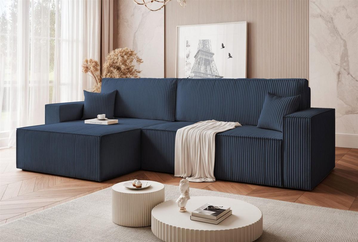 ECKSOFA Adara Max Mit Schlaffunktion - Blau, Holzwerkstoff/Textil (276/145cm) - Fun Möbel